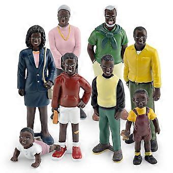 8Pcs Family Figurine Set  PVC African American Family Figures, Including Parents, Children, and Grandparents, Miniature Family Models for Kids, 1.6-14
