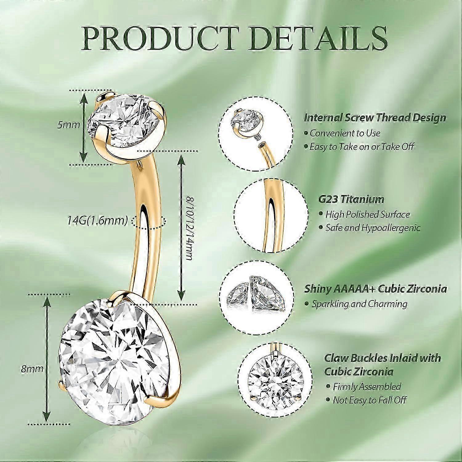 14G Belly Button Ring Titanium Belly Button Piercing Belly Ring Internally