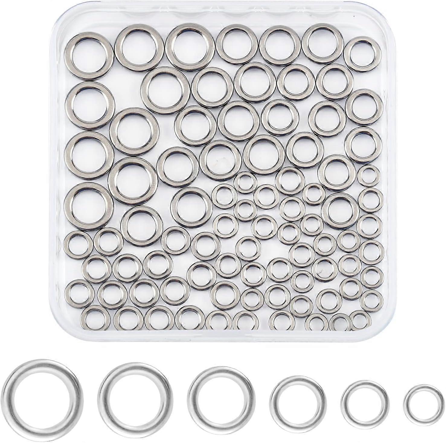 60Pcs 6 Sizes Stainless Swivel Solid Ring Round Fishing Lure Connector High Strength Solid Ring Line Saltwater Solid Ring