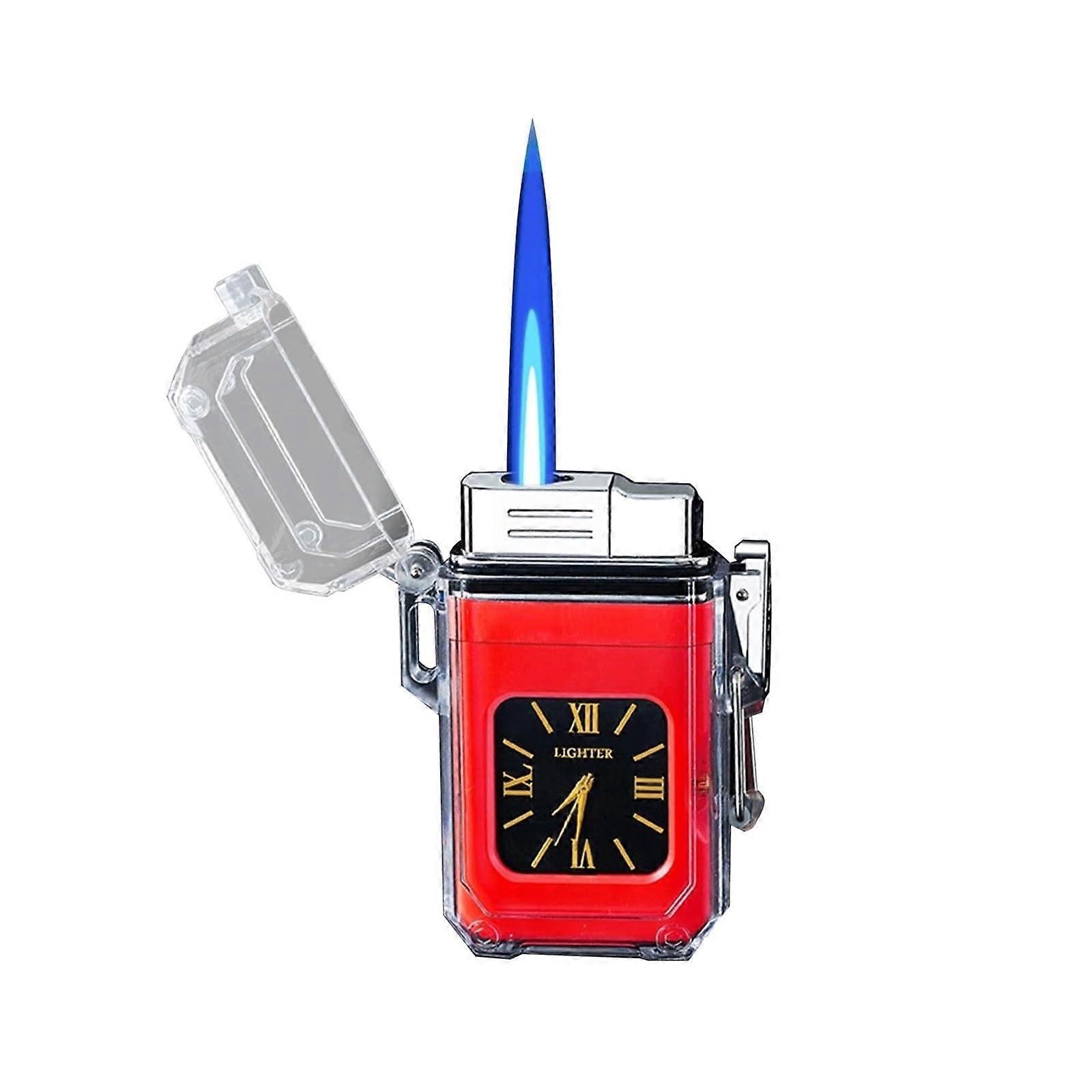 Butane Torch Lighter with Adjustable Flame Control, Windproof Transparent Refillable Design for Camping (Red)