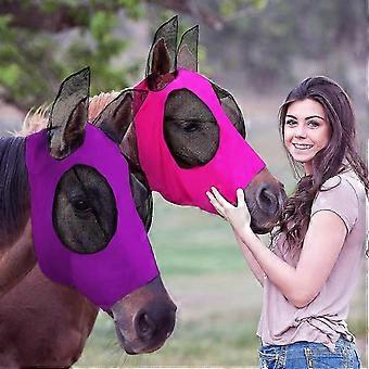 2 Pieces Horse Fly Mask Horse Mask With Ears Smooth And Elasticity Fly Mask With Uv Protection (purple, Pink)-yuiy