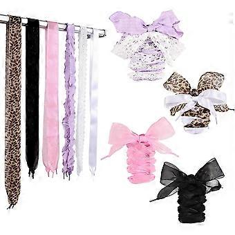 6 Pairs Ribbon Shoe Laces for Women, Satin & Leopard Print Flat Laces 47"-55", Cute Replacement for Sneakers Canvas Shoes