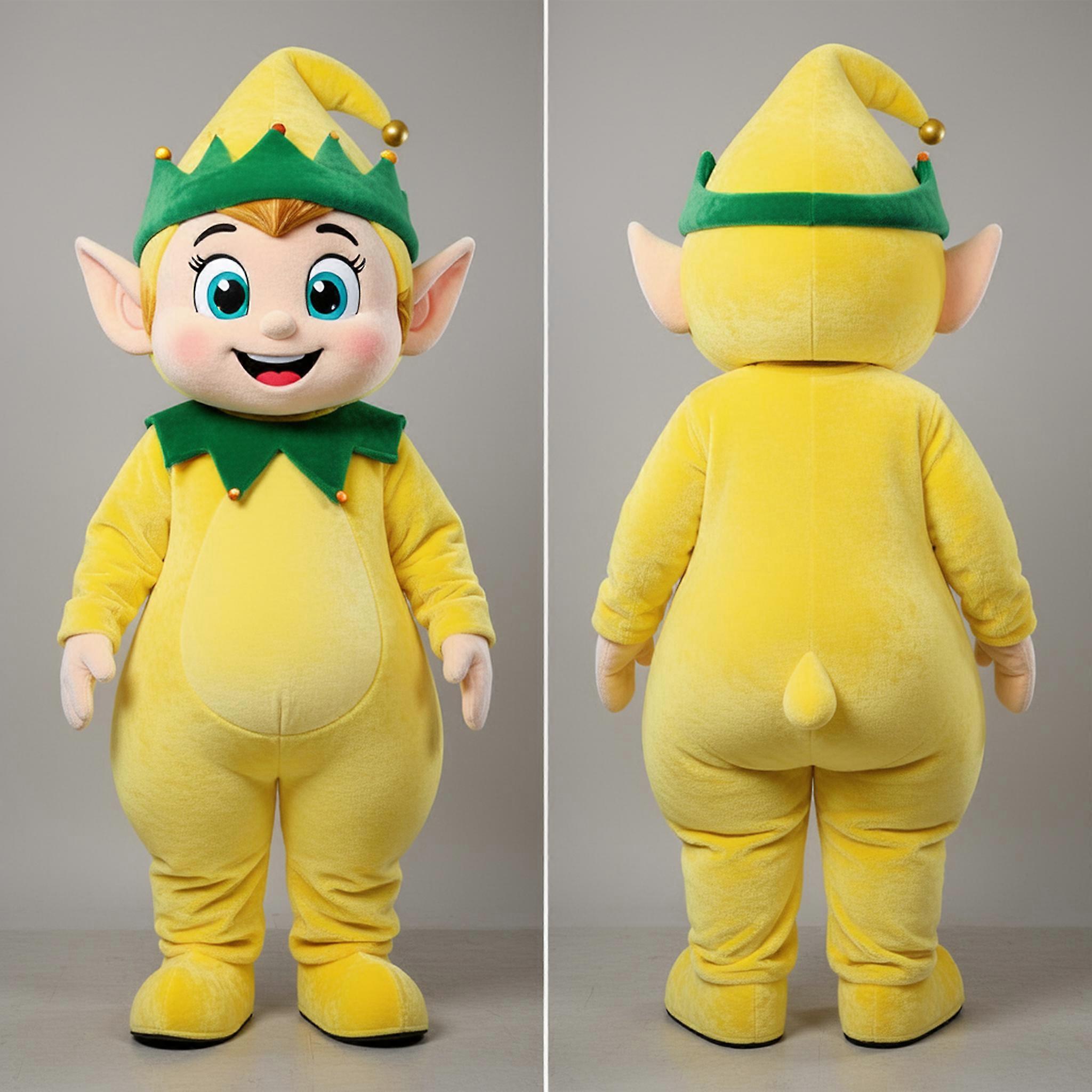 MASTICOT Lemon Yellow Cheerful Elf Mascot