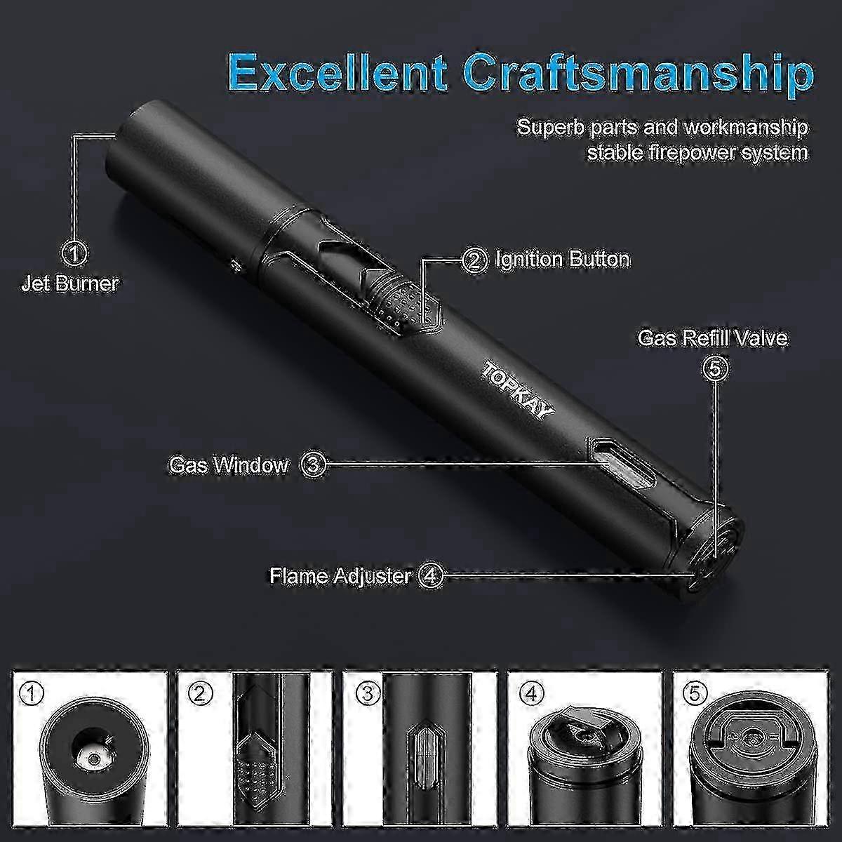 Butane Refillable Jet Flame Torch Lighters - 2 Pack with Adjustable Features