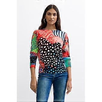 Desigual Eyes Multicoloured Mixed Print Jumper in Fine Knit 26WWJF31