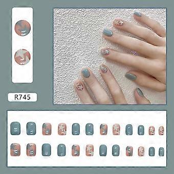 Spring Outing Fake Nails Short Lake Blue Star Pattern Long Lasting Durable