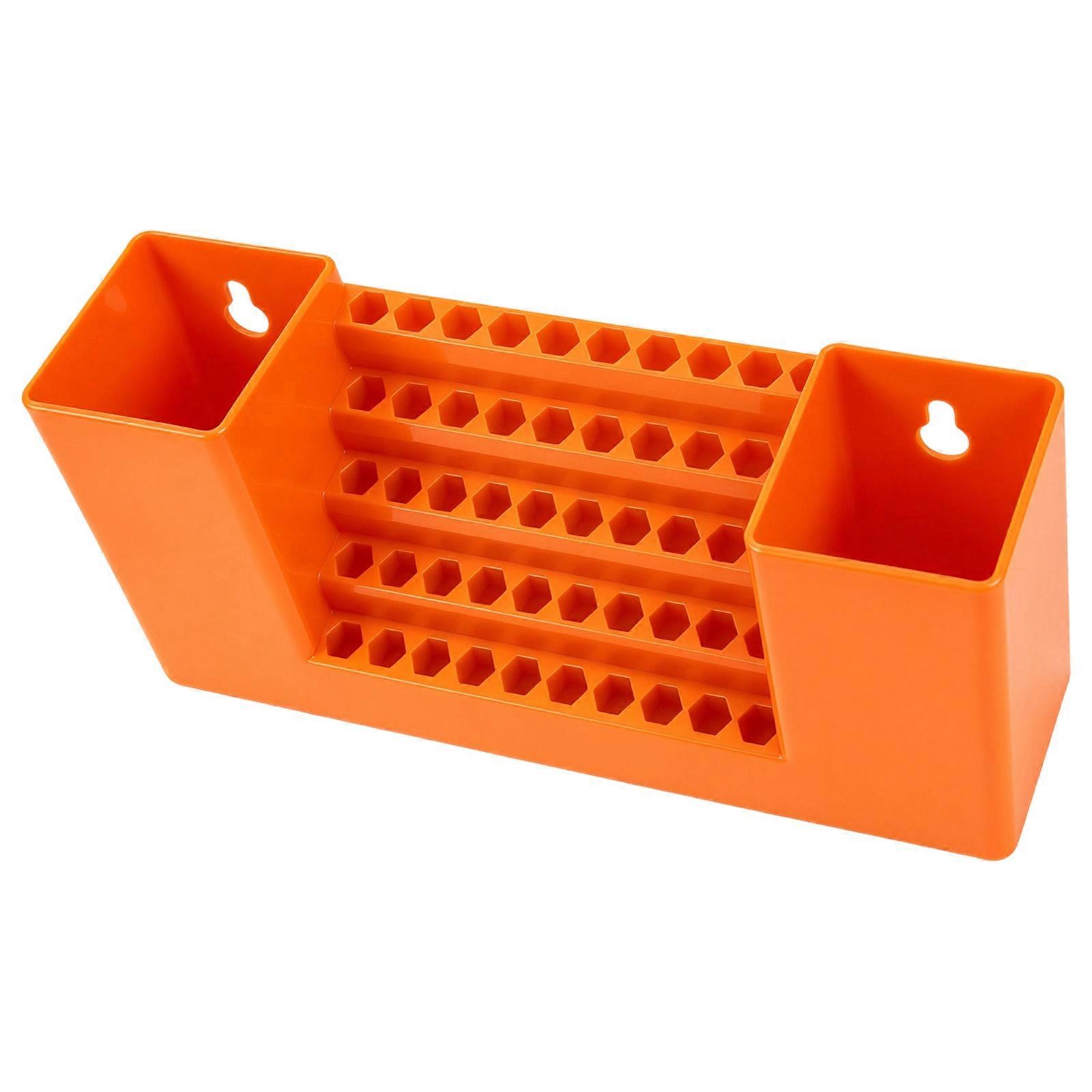 Tiered Bit Storage Rack with Separate Rows for Drill and Driver Bits Plus Two Open Compartments for Small Gear  OR