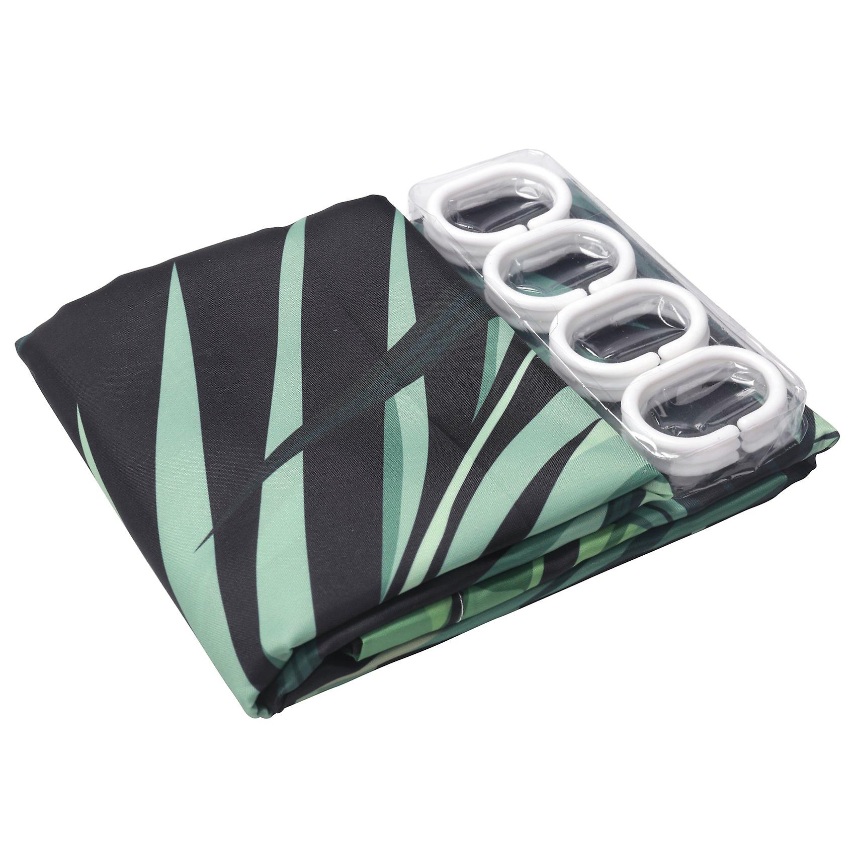 Green Shower Curtain Leaves Printing Pattern Modern Natural Pattern Polyester Bathroom Waterproof C