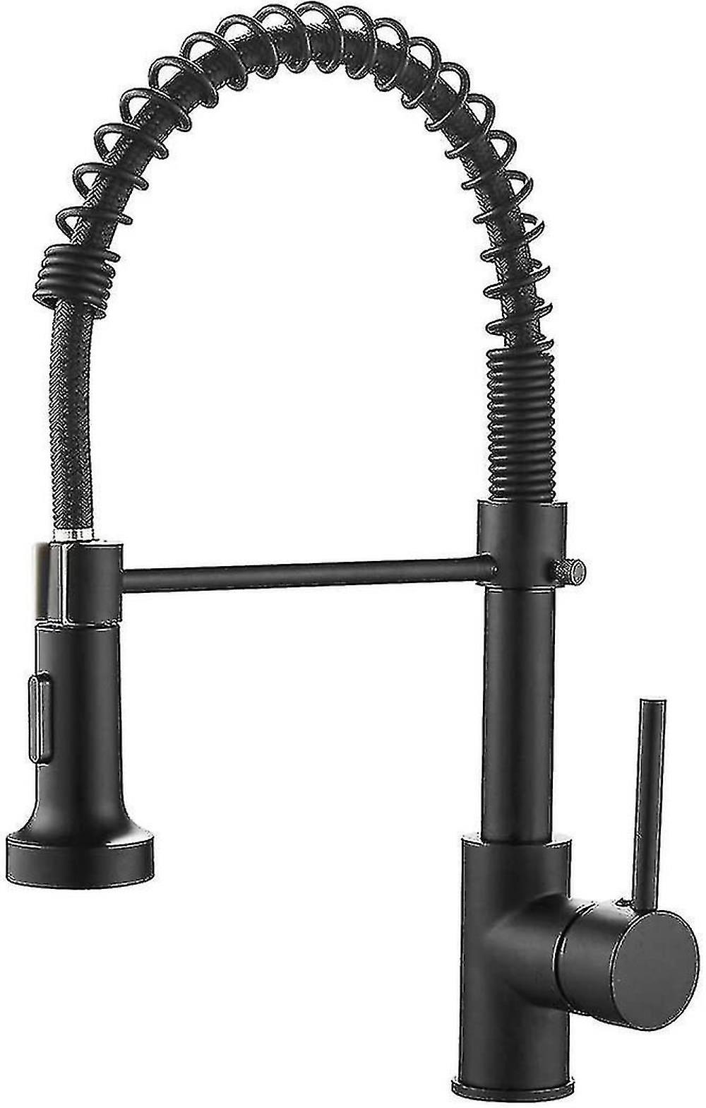 Kitchen Faucets Commercial Solid Brass Single Handle Single Lever Pull Down Sprayer Spring Kitchen Sink Faucet, Matte Black 9009r