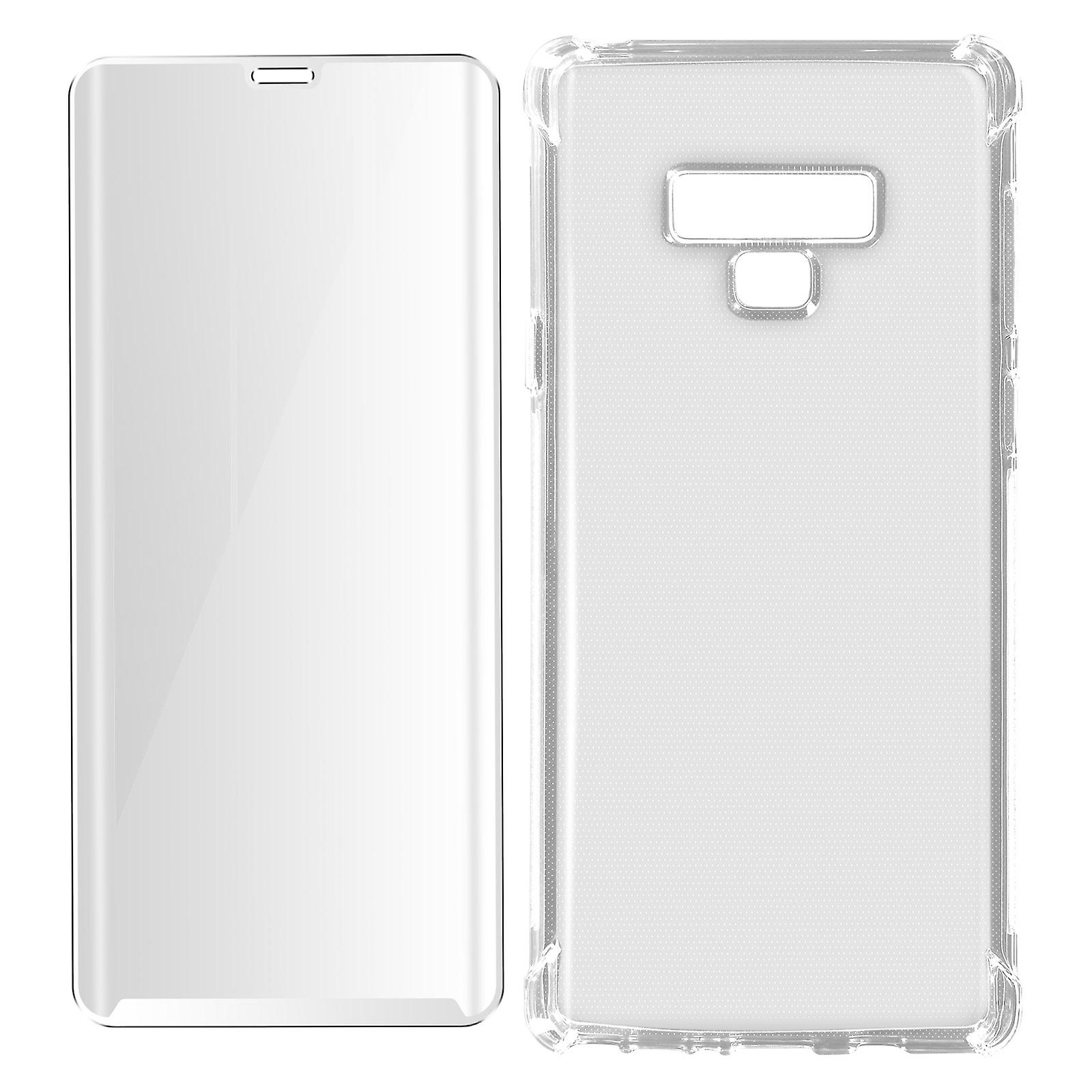 Pack de protecção Galaxy Note 9 capa macia e vidro temperado transparente