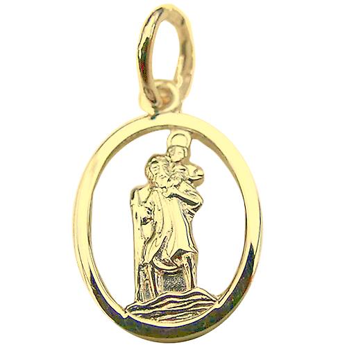 9ct Gold 14x11mm oval pierced St Christopher Pendant