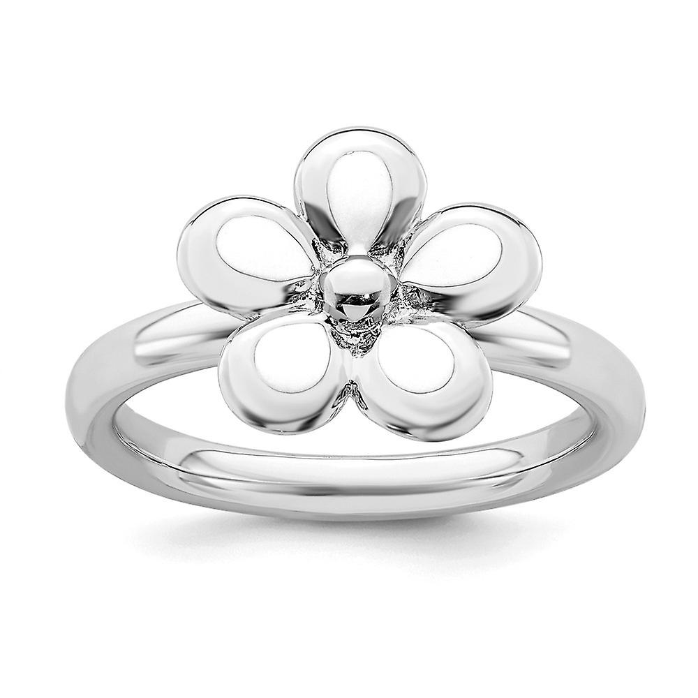 925 Sterling Silver Stackable Polished White Enameled Flower Ring-Stackable-Ring for Women - Ring Size: 5 to 10