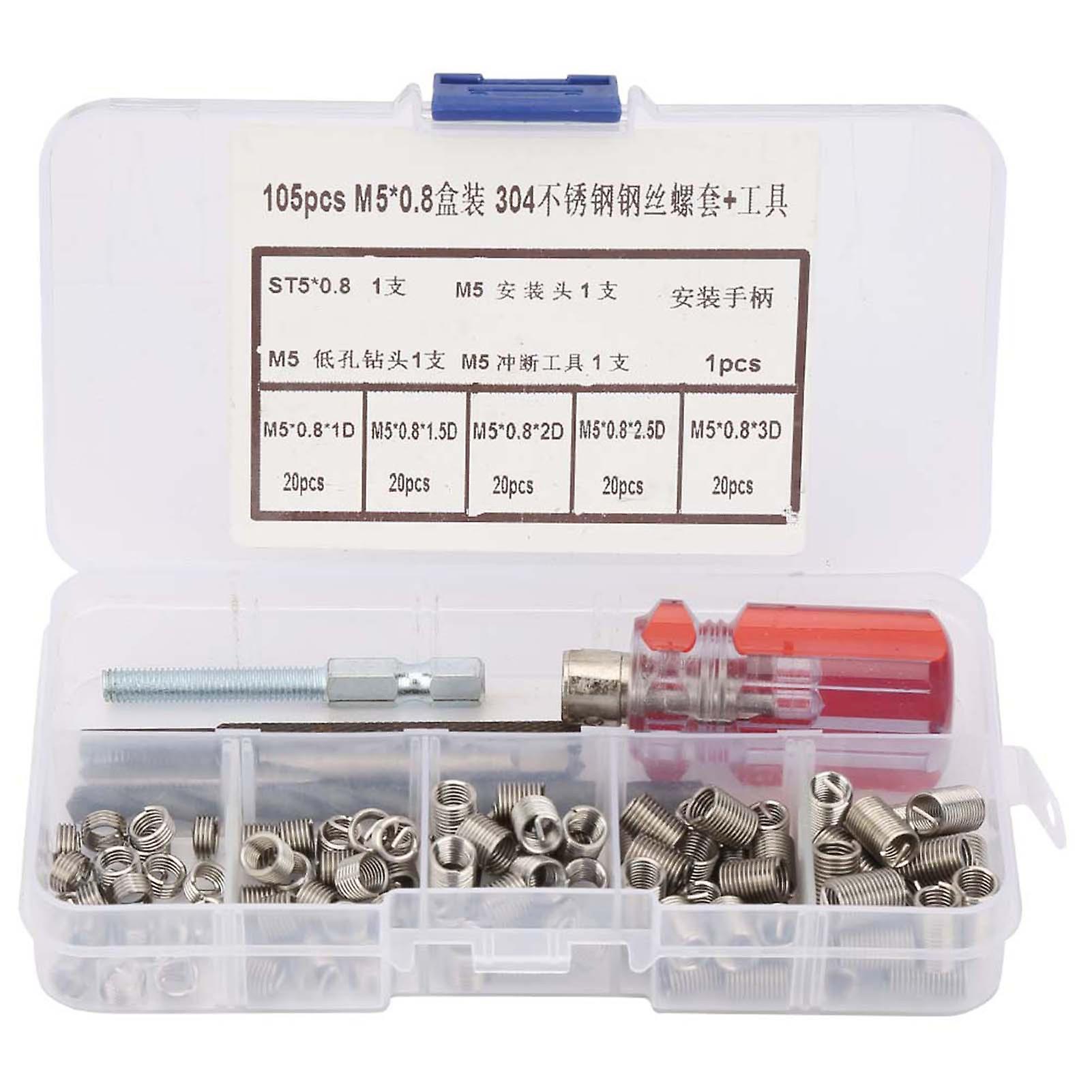 105Pcs Set Stainless Steel Wire Screw Sleeve Thread Repair Insert Kit Tool Set
