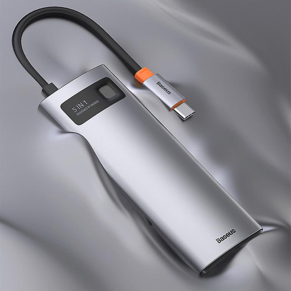 Baseus Metal Gleam Series 5 In 1 Multifunctional Type C Hub Docking Station Gray 30hz Version