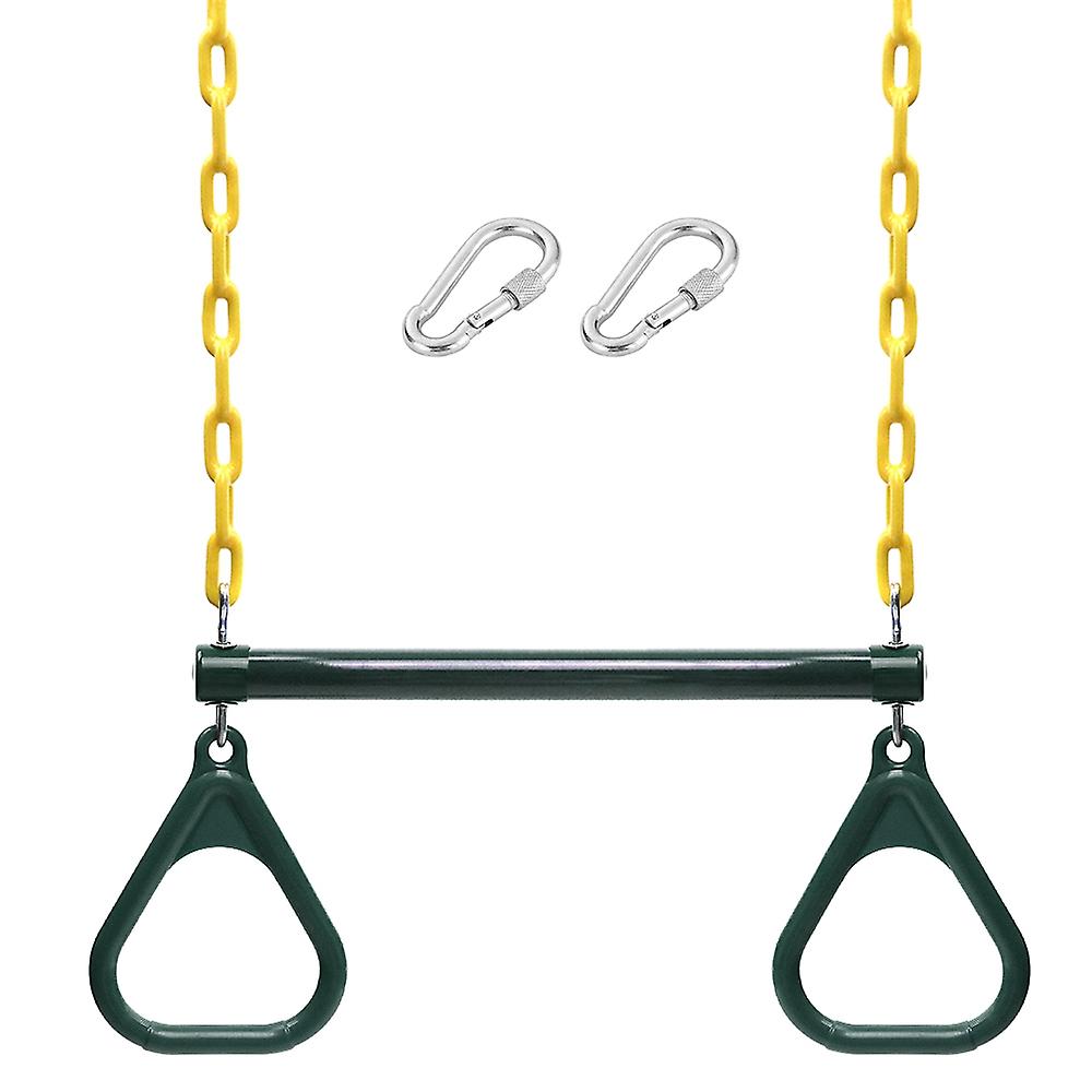 Trapeze Swing Bar and Rings Heavy Duty Playground Swing Set with 47'' Plastic Coated Chains and Cara
