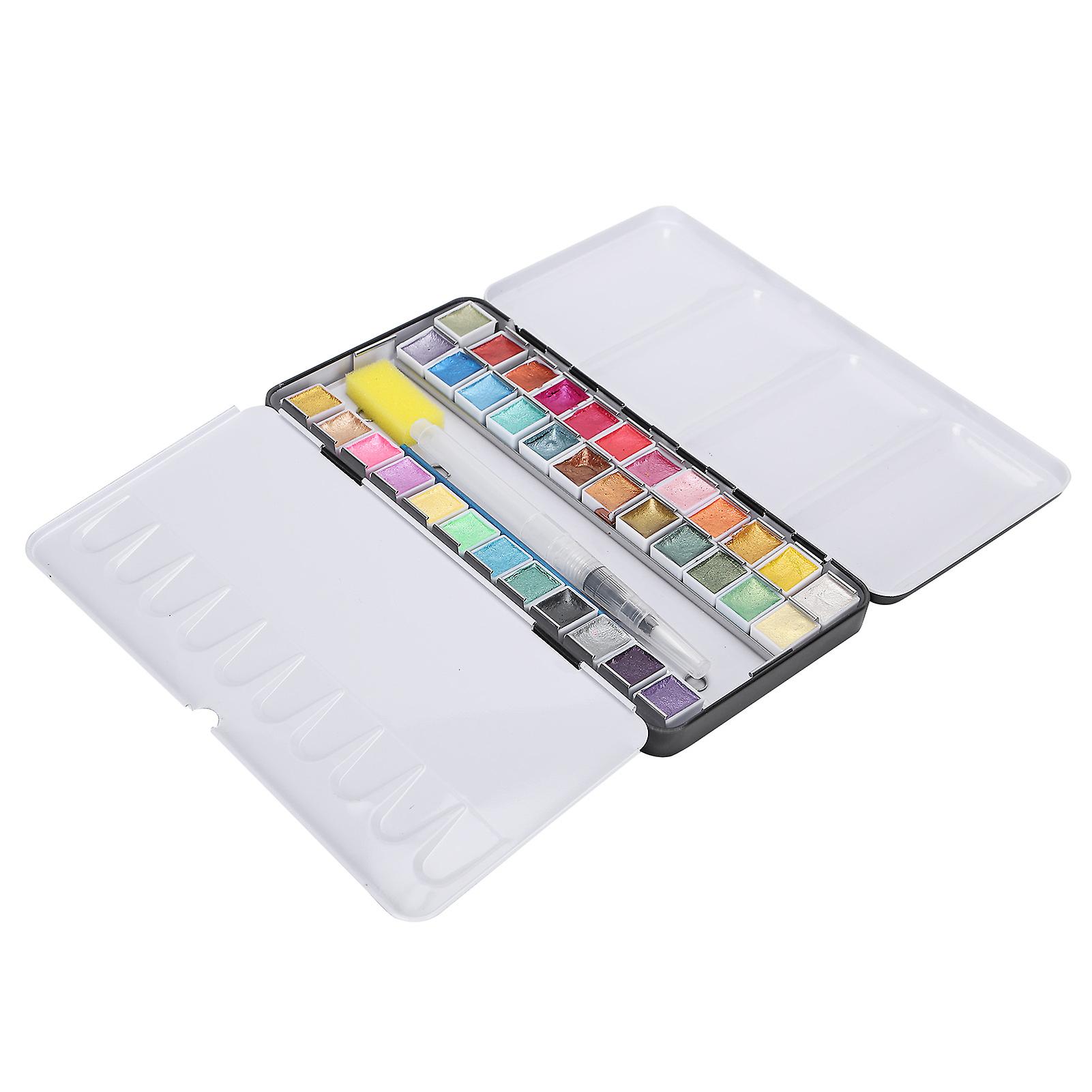 Pearly Lustre Watercolor Paint, Vibrant Color Portable Watercolor Pigment Set with 36 Colors Box