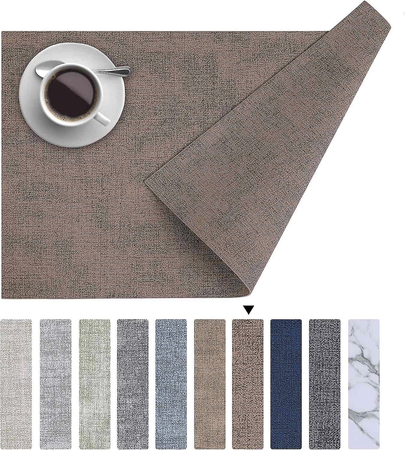 Värmebeständiga bordstabletter i konstläder för matbord Set med 6, Vattentät Torkbar Tvättbar PU-flik