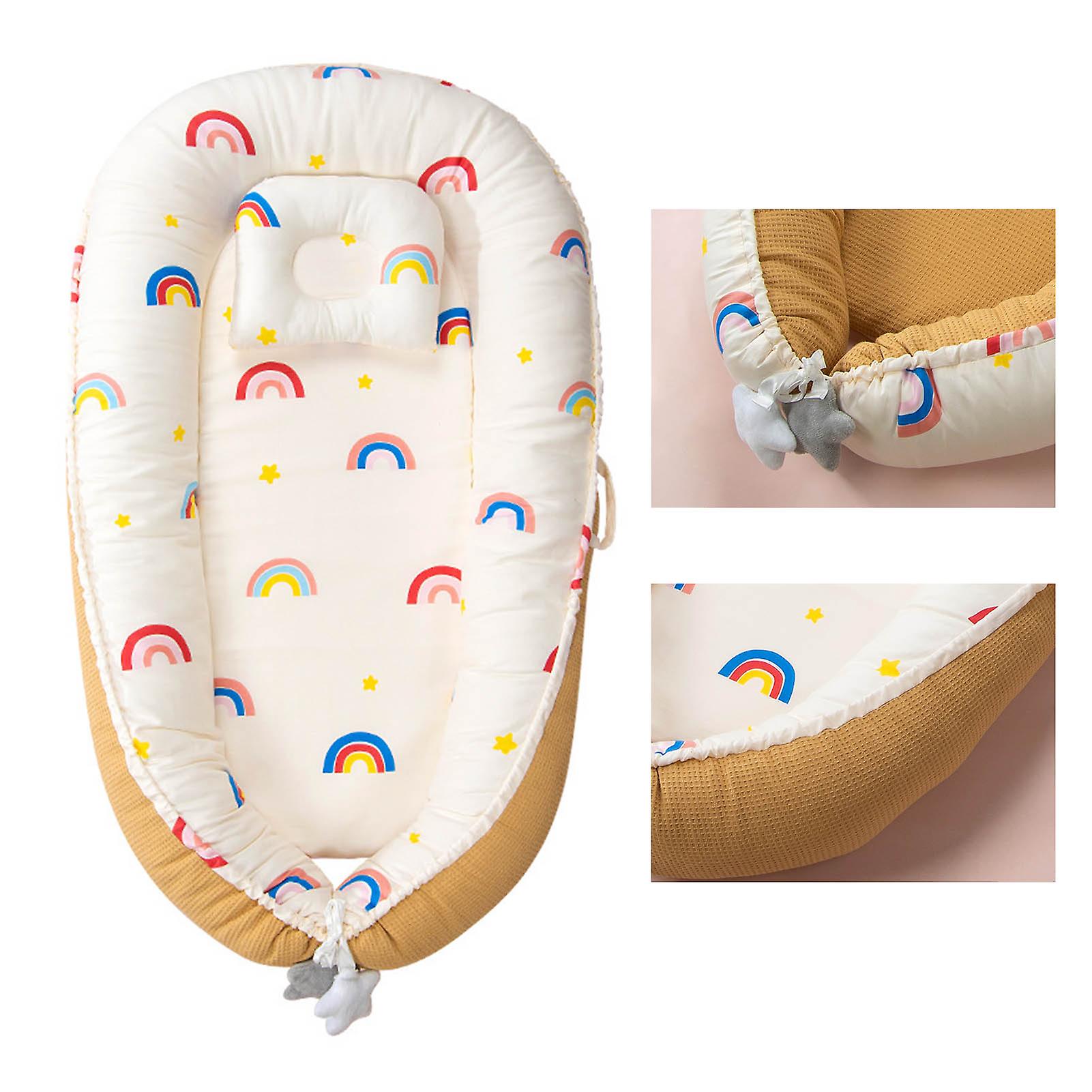Baby Lounger Mjuk Andningsbar Ergonomisk Design Bärbar Nyfödd Spädbarn Sovbädd För Inomhus Utomhus Citrongul Regnbåge (Honeycomb Modell) 50x85cm