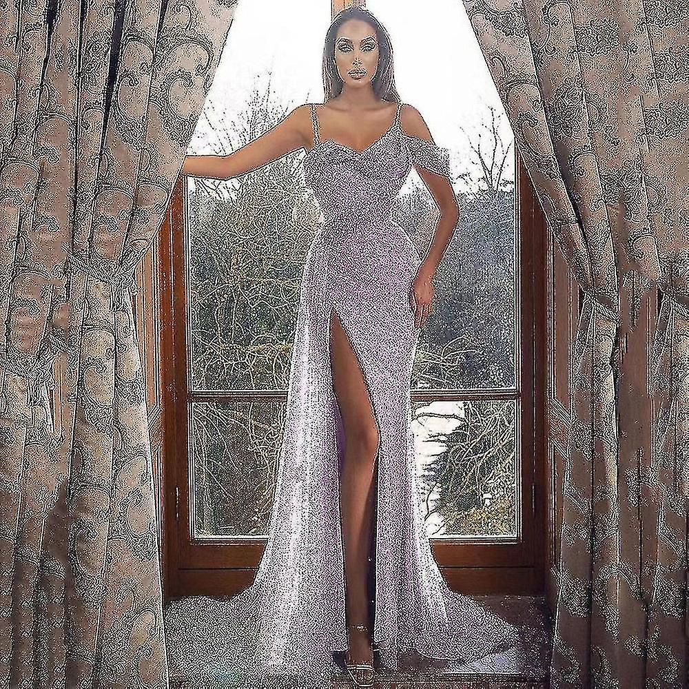 فستان نسائي جديد مع حمالة ، فستان طويل مع ترتر منفصل ، فستان سهرة غير منتظم