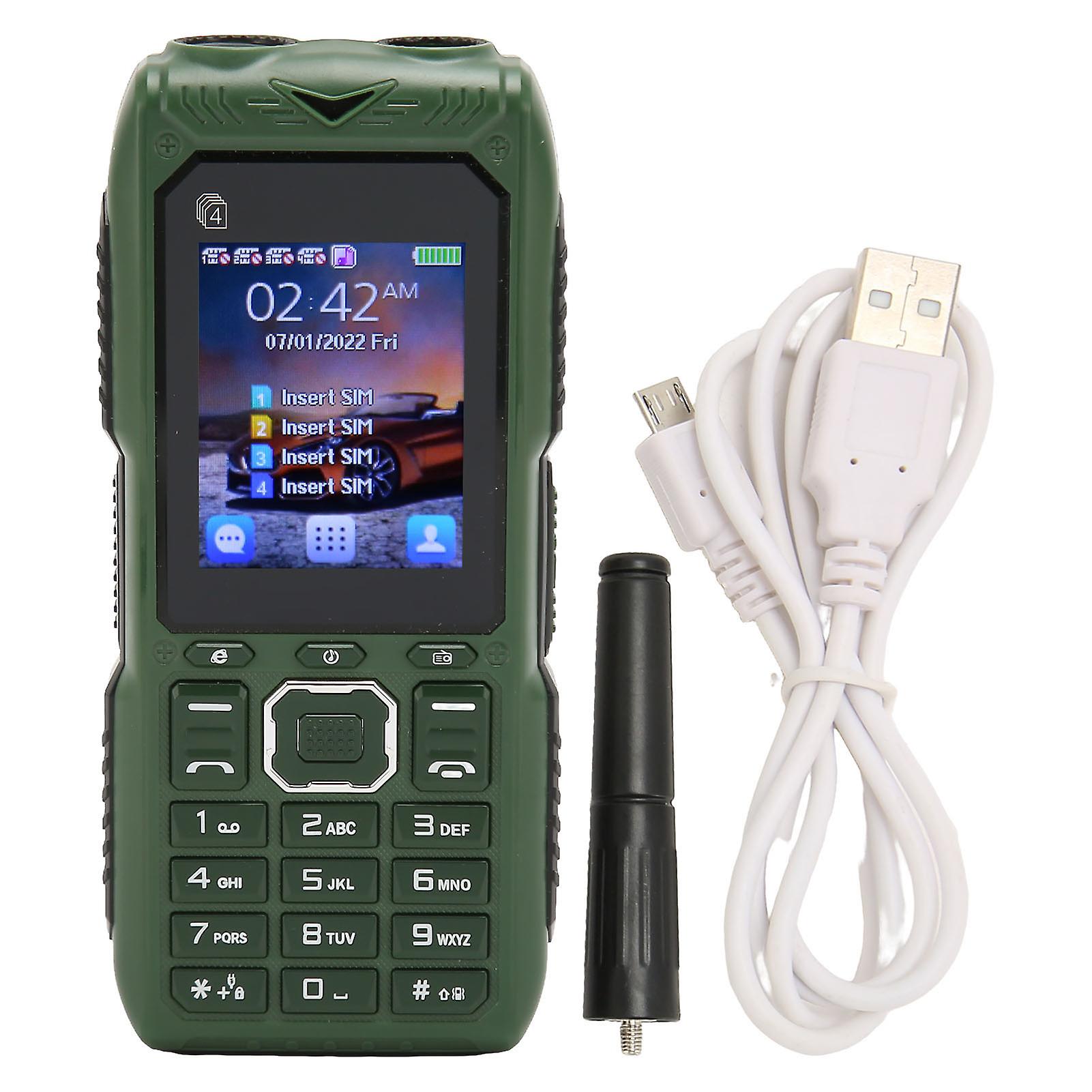 2G Senior Mobile Phone, 2.4 Inch Screen, Big Buttons, 10000mAh Battery, Four Cards, Four Standby Modes, Bluetooth Support, Camera, Flashlight, Green