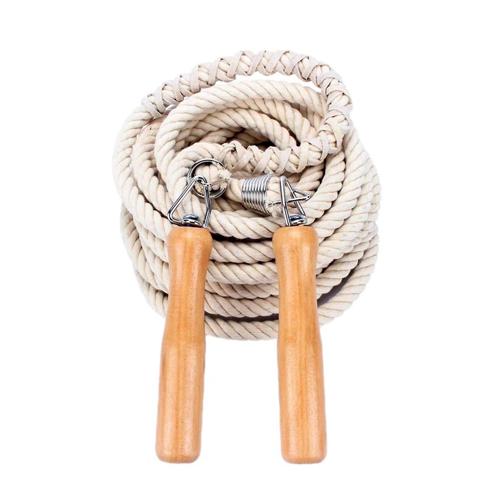 3m Wooden Handle Skipping Rope, Cotton Single Jump Rope, White Student Skipping Rope for Training