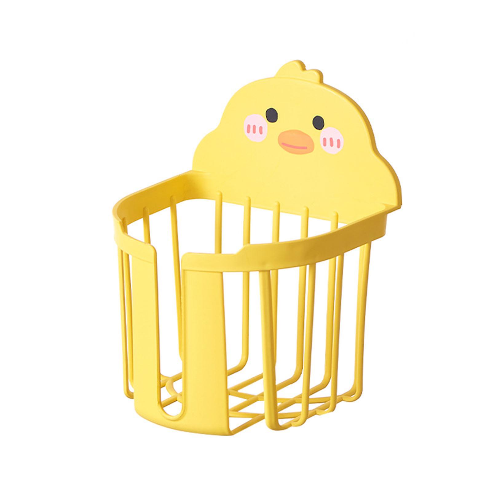 Cute Duck Wall Mounted Tissue Roll Basket Traceless Adhesive Toilet Roll Holder Removeable Tissue Paper Shelf for Bathroom Kitchen
