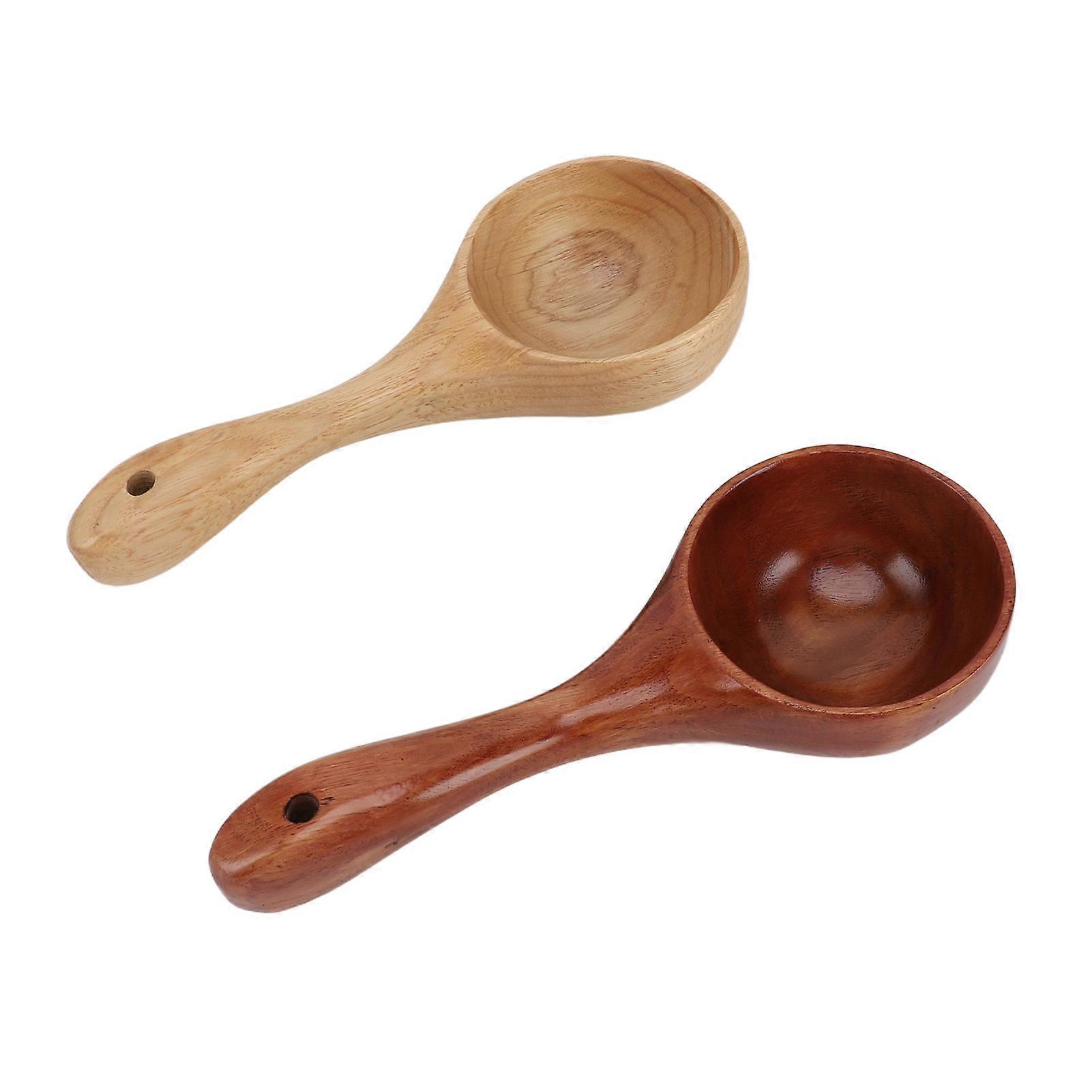 2pcs Wooden Soup Ladles Odorless Solid Wood Soup Spoon Long Handle Serving Ladle for Home Kitchen
