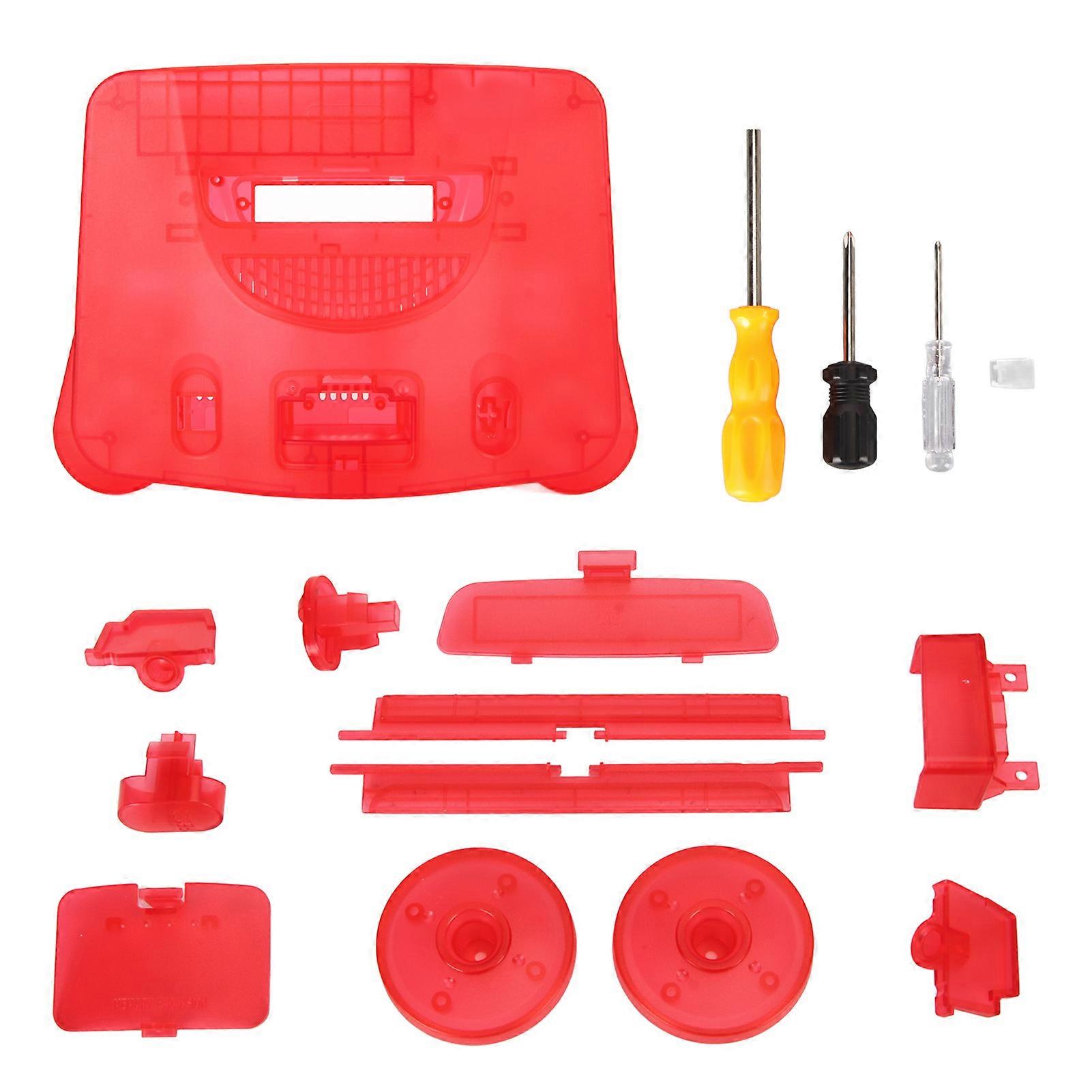 Game Console Replacement Case Retro ABS Sturdy Professional Replacement Shell for N64 Transparent Red