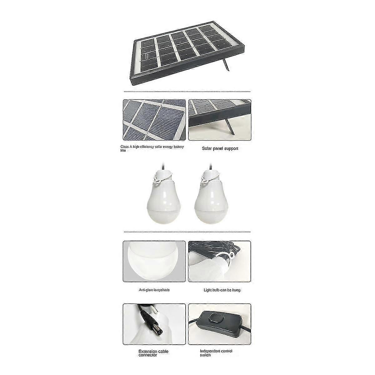 Solar Panel Light 2 Bulb Set Flashlight Energy Saving Solar Light Outdoor Indoor Rechargeable Led Light