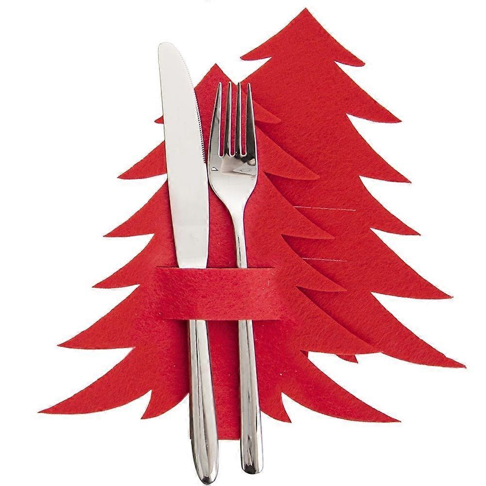 Weihnachtsbesteckabdeckung aus rotem Filz - 2 Sets in Christbaumform