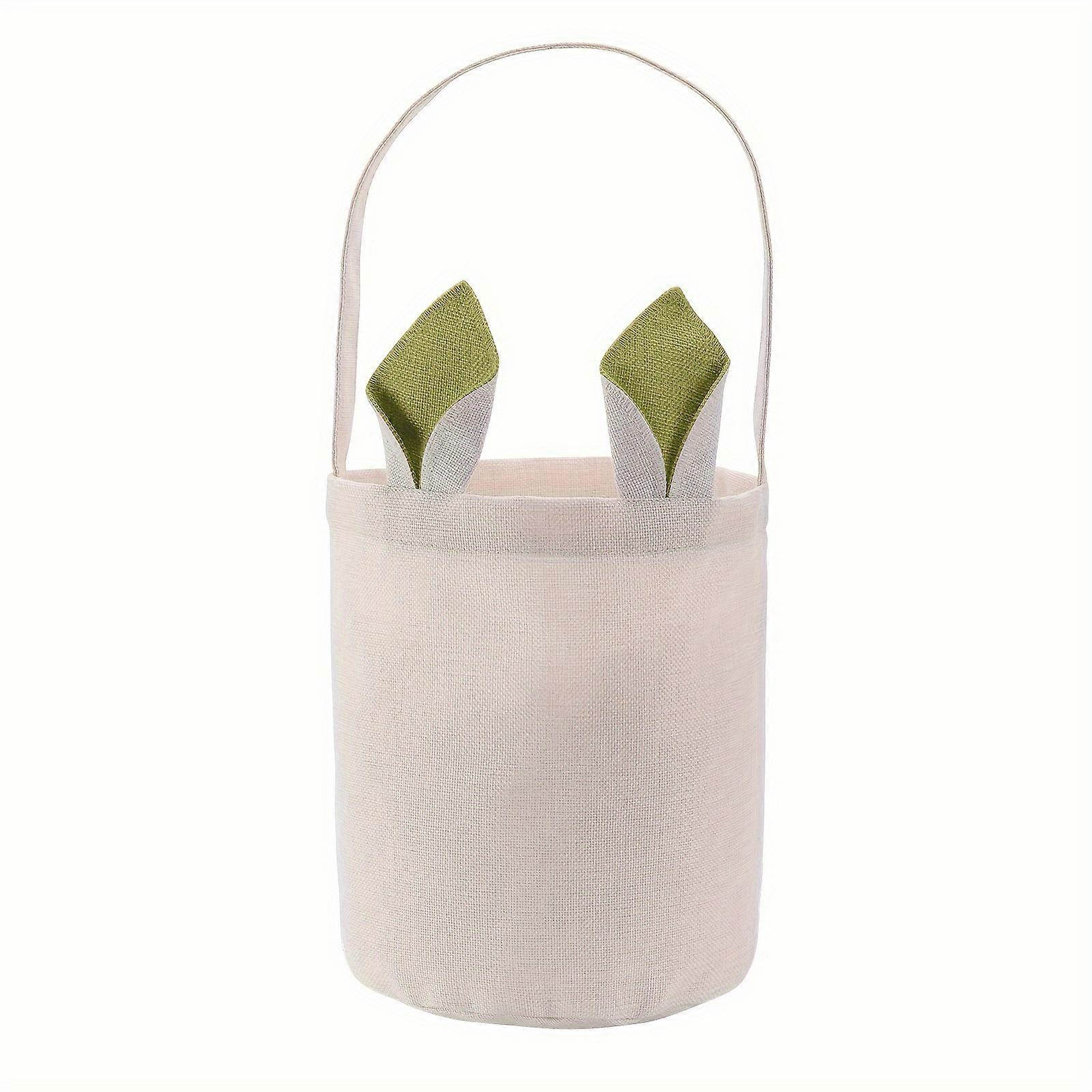 Cartoon Sublimation Blank Easter Bunny Ears Candy Handle Bag, DIY Personalized Candy Toys Snacks Easter Storage Bucket, Large Capacity Easter Eggs Hun