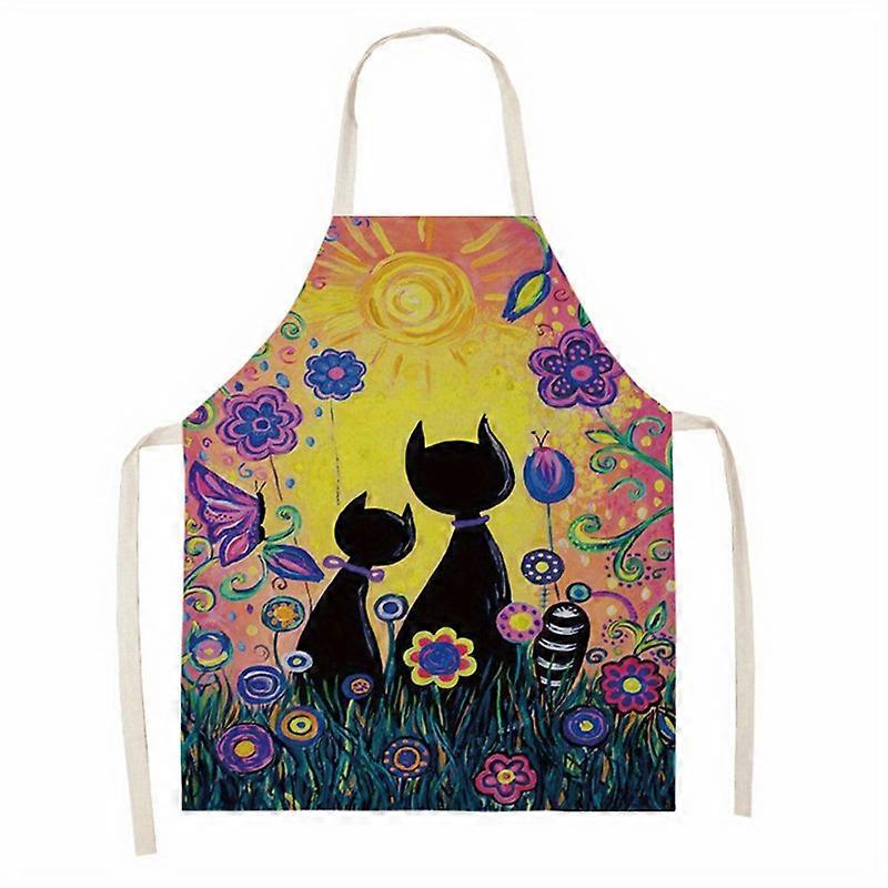 1pc, Linen Apron, Cute Cat Pattern Floral Print Sleeveless Linen Aprons, For Women Cooking, Kitchen Apron, Restaurant Chef Apron, Home Cleaning Tool B
