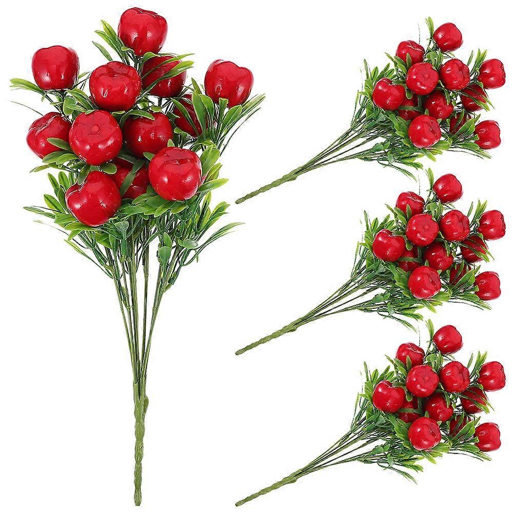 4pcs Artificial Apples Branches Fake Fruit Branches Faux Arrangement Apples Branches