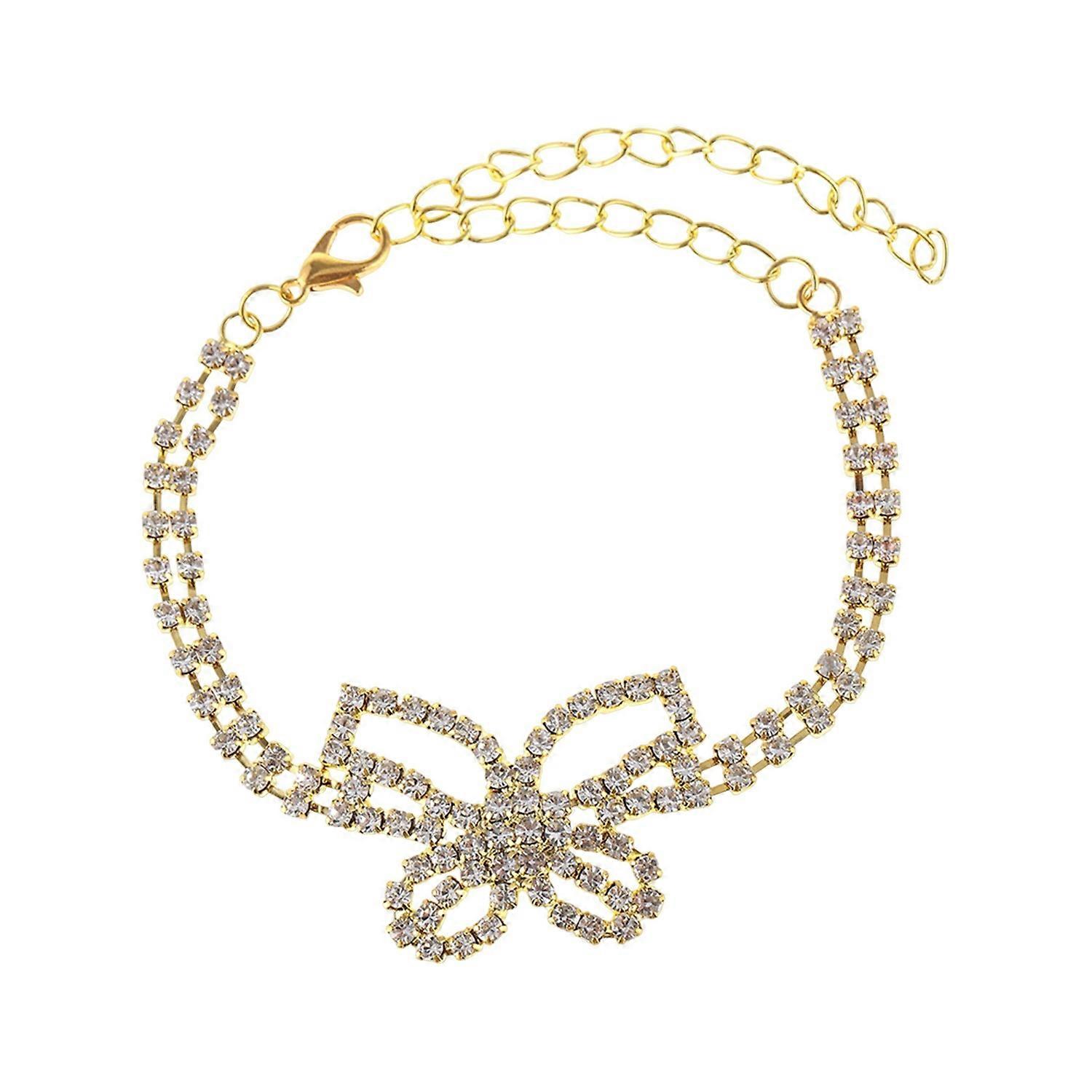 Kvinnor Ankelkedja Ihålig Fjäril Form Strass Dekor Justerbar Längd Legering Dubbellager Ankel