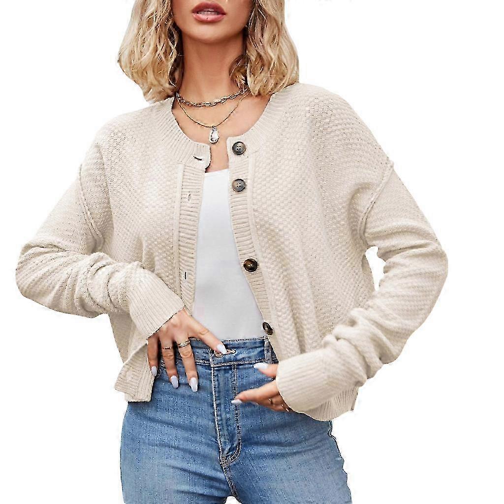Knitted Cardigan Casual Loose Open Front Sweater with Vintage Buttons Accent