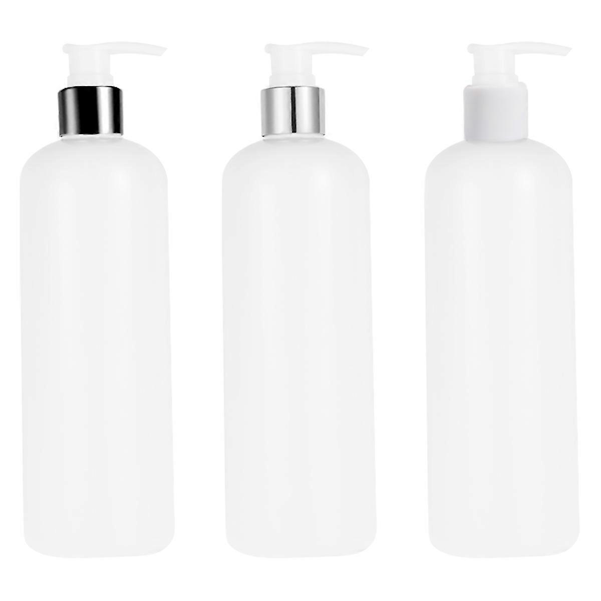3PCS 500ml Refillable Plastic Bottle Empty Pump Bottle Travel Dispenser for Shampoo Shower Gel Liquid Soap White (Random Lid Color)