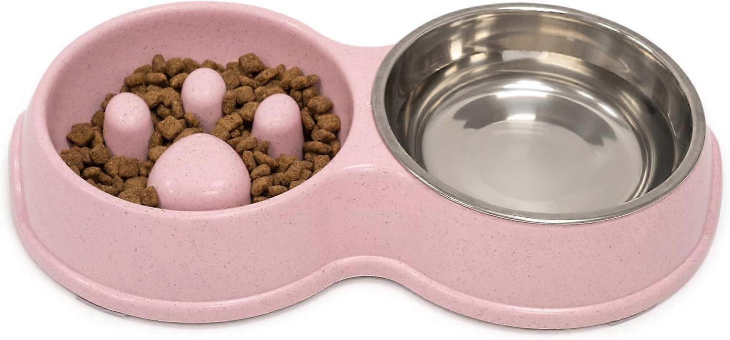 Double Slow Feeder Dog Bowl for Cat Dog and Puppy,Interactive Feeder Slow Down Feed Pets Twin Feeding Bowl