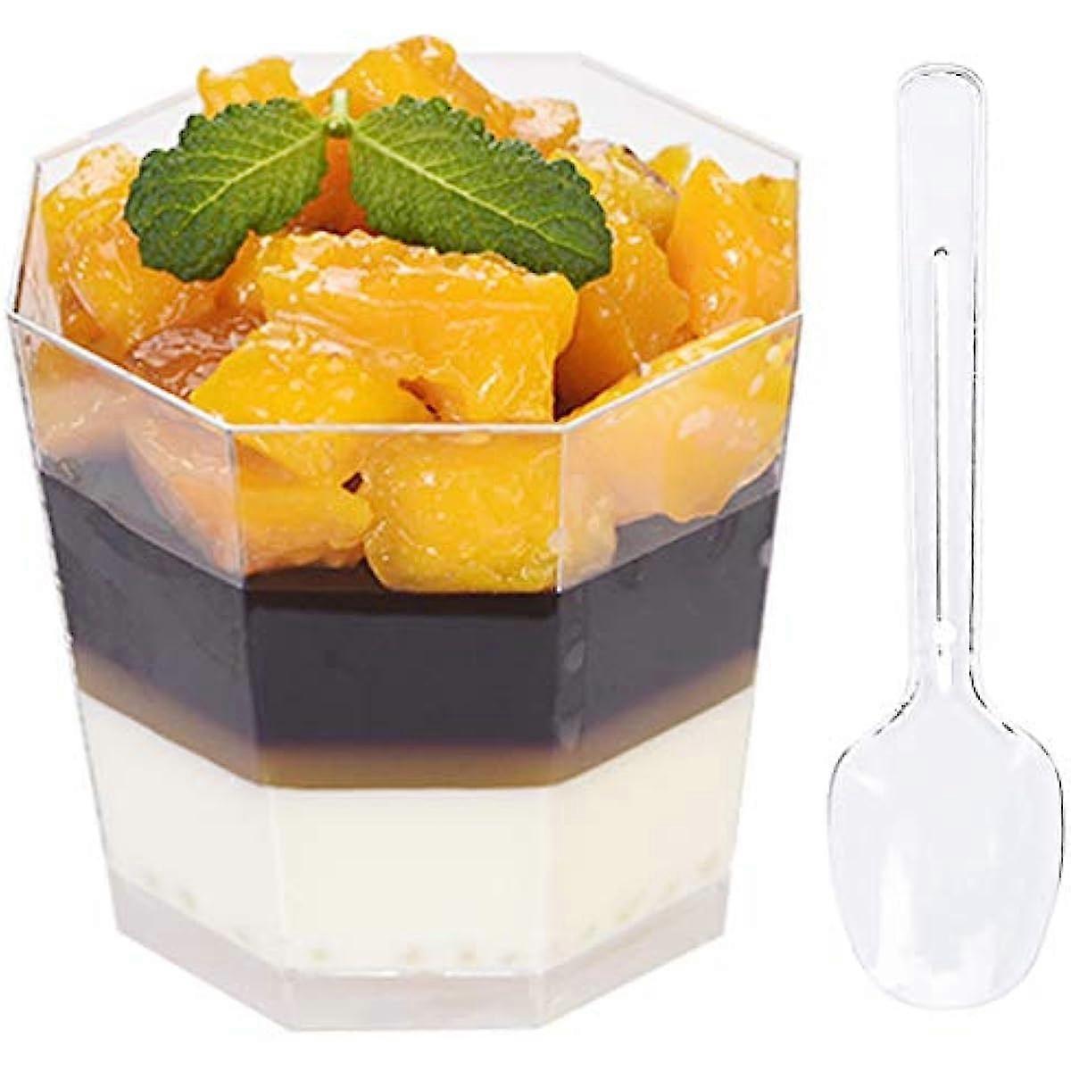 100 Pack 54 oz Clear Plastic Dessert Cups with 100 Spoons Disposable Reusable Appetizer Cups Serving Bowl for Parties Weddings and More