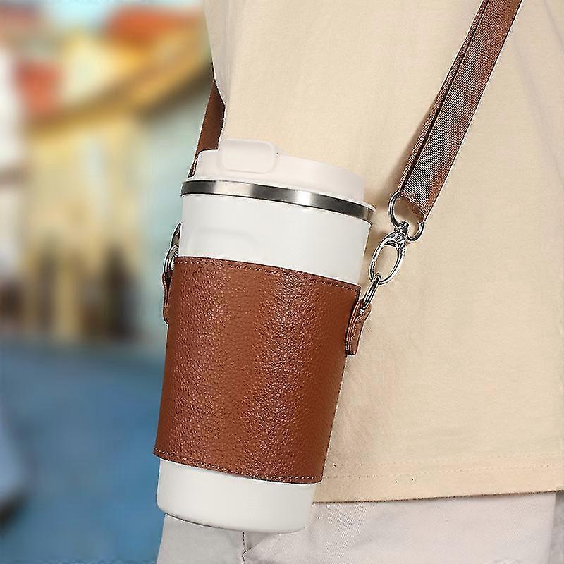 Portabicchieri portatile in pelle PU, portabicchieri in pelle PU con spallacci, portabicchieri in pelle riutilizzabile