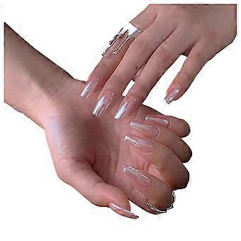 Glossy Aurora Long Sqaure False Nails Ultra-flexible Long Lasting Fake Nails For Shopping Traveling Dating