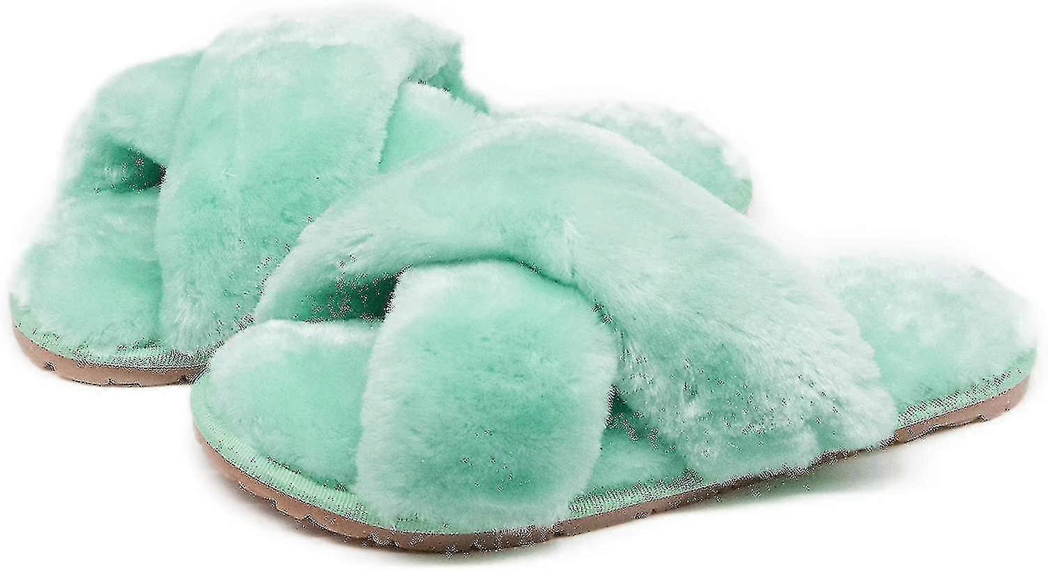 Women's Fur Slippers Flip Flop Open Toe Cozy House Memory Foam Sandals Slides