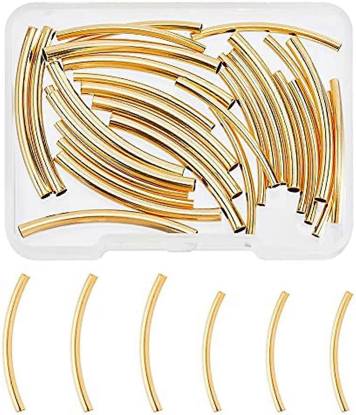30Pcs Sizes 24K Gold Plated Brass Tube Beads Noodle Tube Spacer