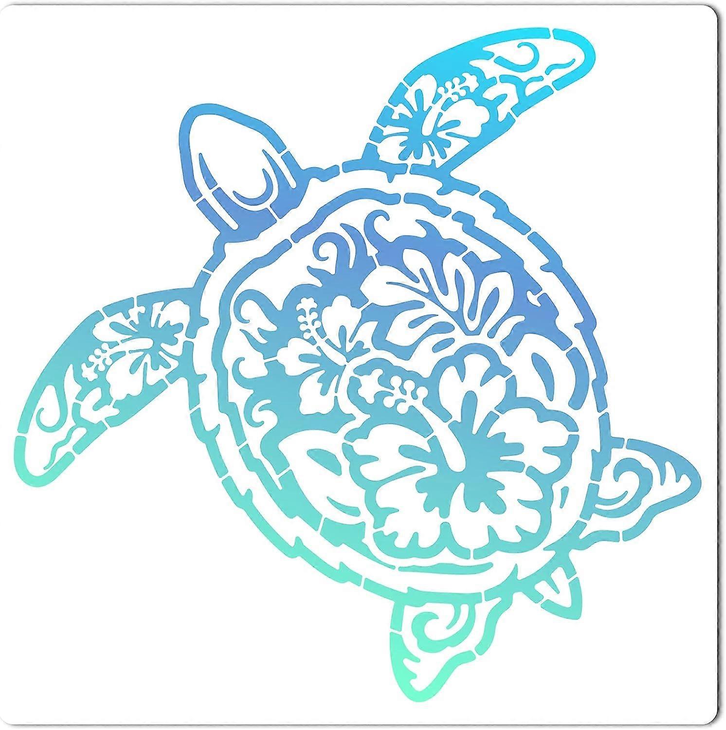 11.8x11.8 Hollow Out Sea Turtle Stencil Ocean Animal Hibiscus Flower Painting Stencils Reusable Large Hawaiian Summer DIY Drawing Templates for Painti