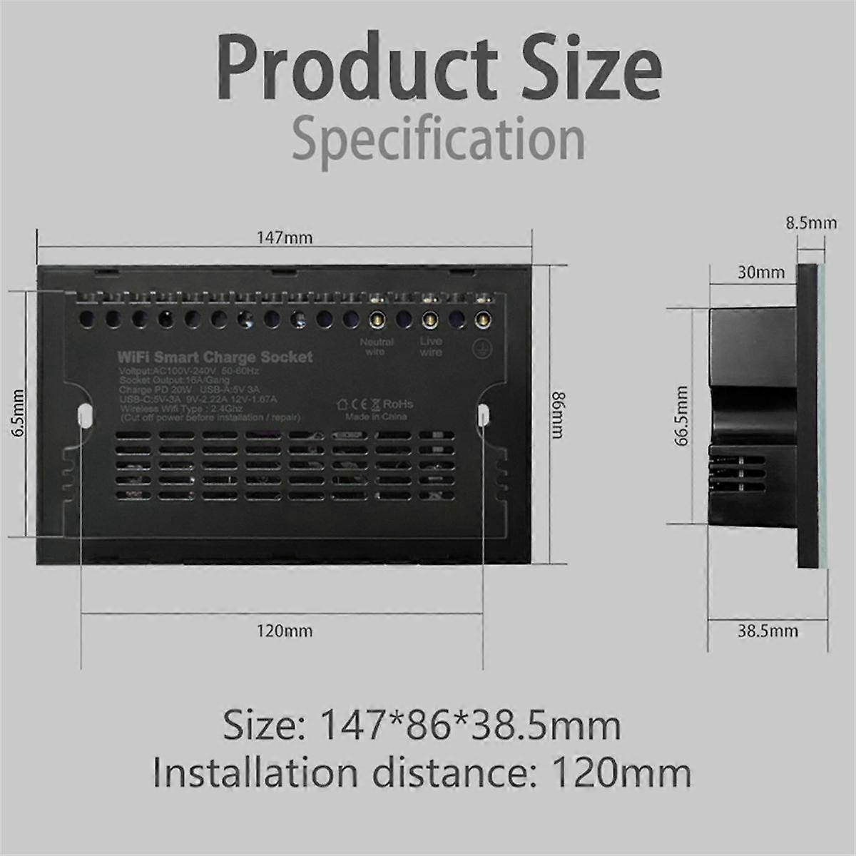 Tuya Wifi Wall Smart Socket Voice Timing Electricity Metering 147Smartsocket Remote Control US and EU Universal-White