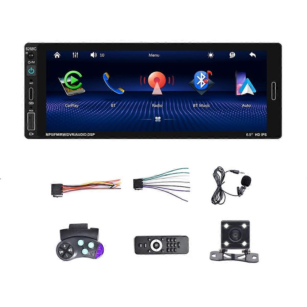 6.9 Inch Car Stereo Single Din Car Radio Carplay Android Auto, HD Touch Screen Car Radio Bluetooth