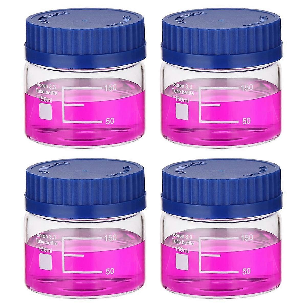 4 Pack Reagent Media Storage Bottles, 150ml Borosilicate Glass Wide Mouth Graduated Round Bottles with GL32 Screw Cap