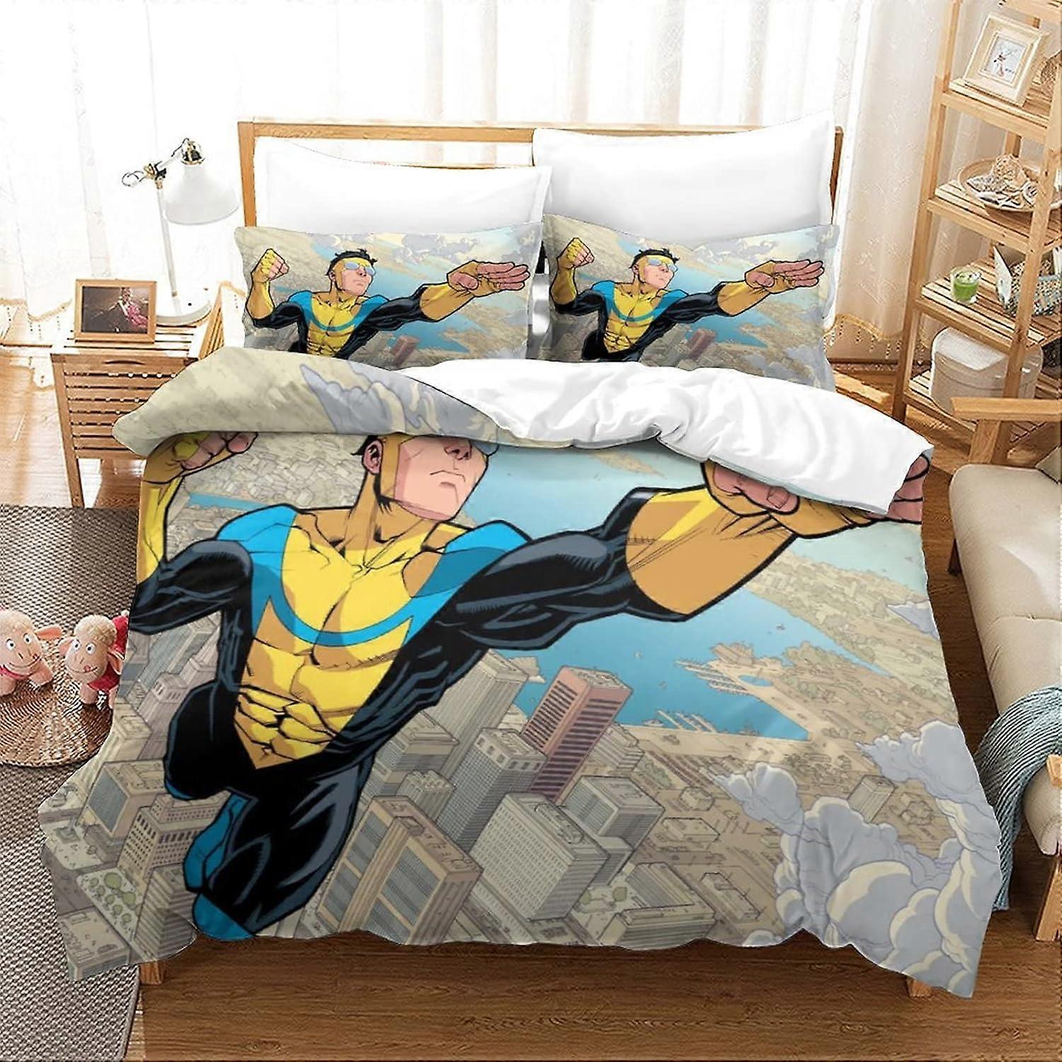 Oövervinnerlig påslakanset superhjältemönster tryck Mark Grayson sängkläder påslakanset för barn, mikrofiber singel 135*200 CM