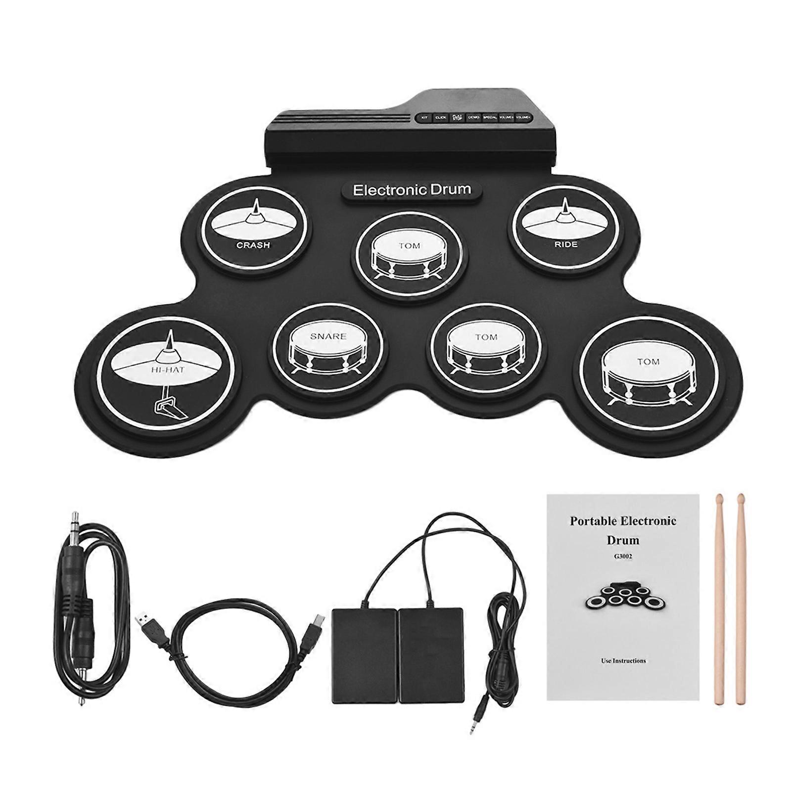 Portable Electronic Roll Up Drums with 7 Silicone Pads Heavy Duty Percussion Instrument for Friend Gathering
