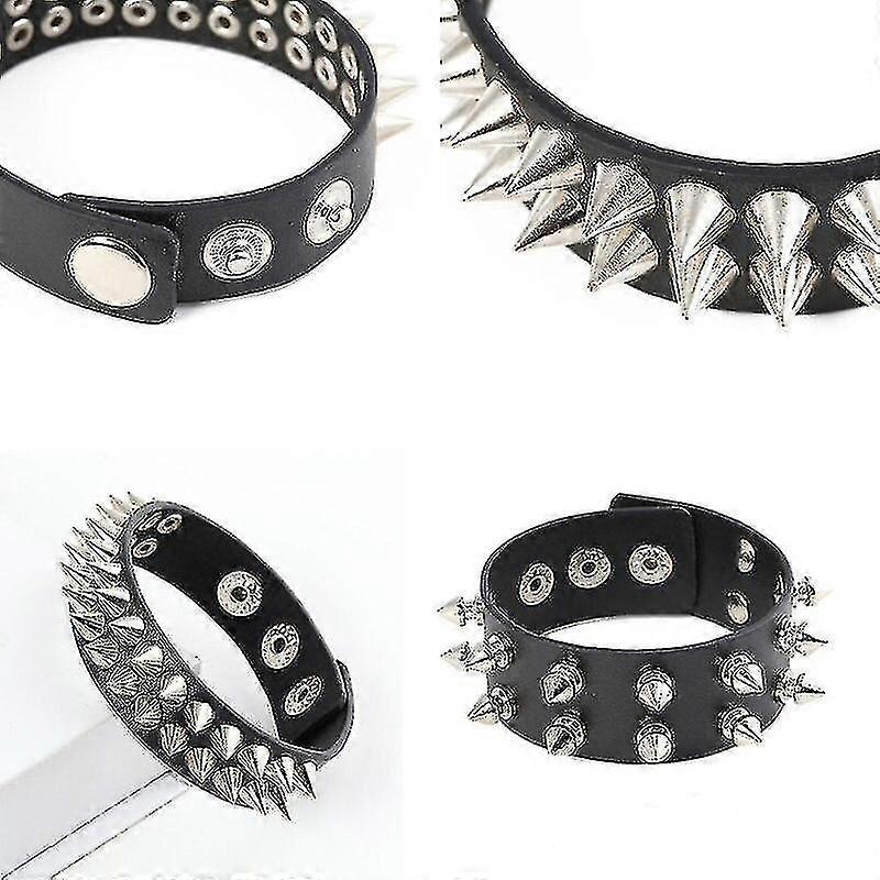 Bracelets Unisexe en similicuir noir punk rock avec bracelet à rivets cloutés
