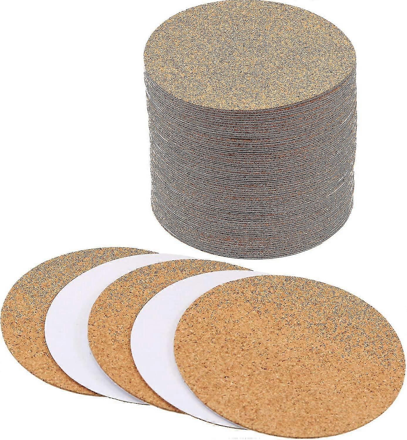 100 Pcs Self-adhesive Cork Coasters Round Cork Mats Cork Backing Sheets